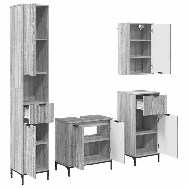 vidaXL Sada k&uacute;peľňov&eacute;ho n&aacute;bytku N&aacute;stenn&yacute; Siv&yacute; Sonoma Drevotrieska, kov