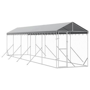 vidaXL Vonkaj&scaron;&iacute; koterec pre psov so strechou striebor. 2x10x2,5m oceľ