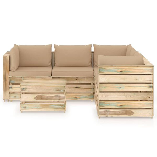 vidaXL 6-dielny z&aacute;hradn&yacute; set s podložkami zelen&eacute; impregnovan&eacute; drevo