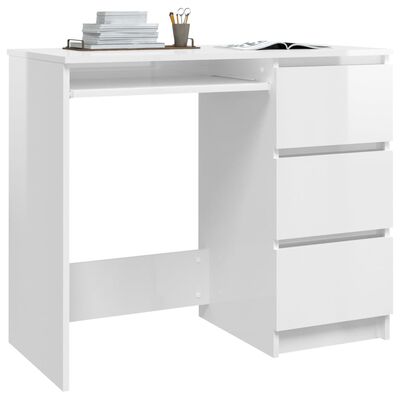 vidaXL Písací stôl, lesklý biely 90x45x76 cm, drevotrieska