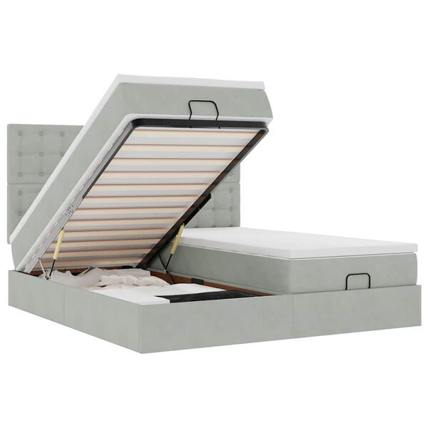 vidaXL Osmanský rám postele s matracmi svetlosivá 200x200 cm zamat