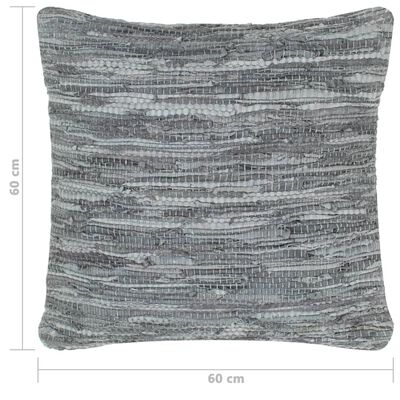 vidaXL Vankúš chindi sivý 60x60 cm koža a bavlna