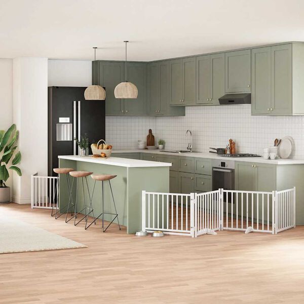 vidaXL Br&aacute;na pre psa s dverami sklad. 6pan. biela 480cm topoľov&eacute; drevo