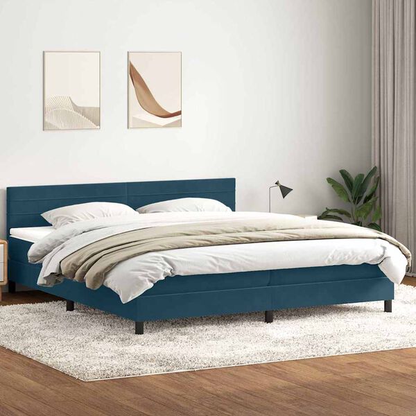 vidaXL Box Spring Posteľ s matracom Tmavomodr&aacute; 180x220 cm Zamat
