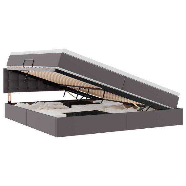 vidaXL Postel s &uacute;ložn&yacute;m prostorem a LED svetlom Svetlosiv&aacute; Umel&aacute; koža
