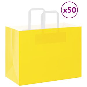 vidaXL Papierov&eacute; ta&scaron;ky 50 ks s r&uacute;čkami, žlt&eacute;, 32x17x25 cm