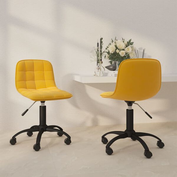 vidaXL Otočn&eacute; jed&aacute;lensk&eacute; stoličky 2 ks horčicovo-žlt&eacute; zamatov&eacute;