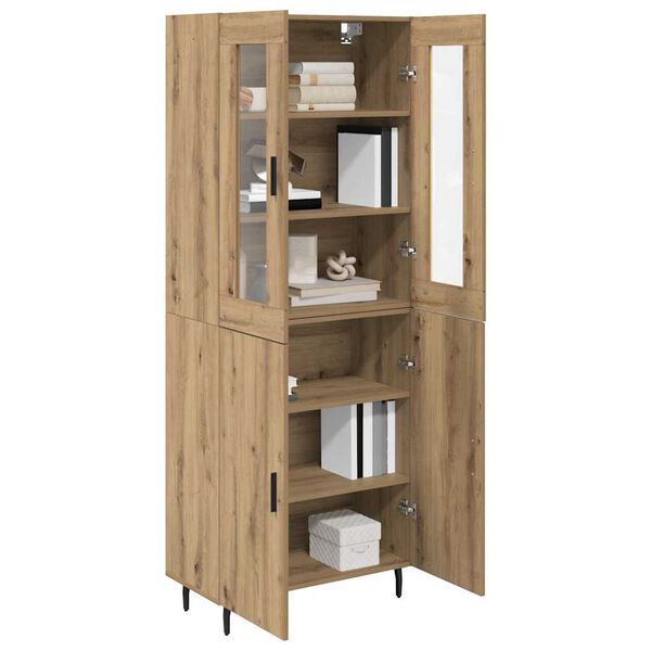 vidaXL Highboard 2 pcs Remeseln&yacute; dub Drevovl&aacute;knit&aacute; doska a sklo