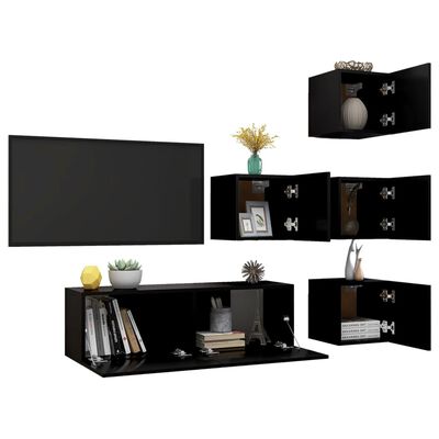 vidaXL 5-dielna súprava TV skriniek čierna drevotrieska