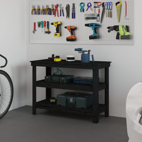 vidaXL Pracovn&aacute; lavica čierna 110,5x50x80 cm mas&iacute;vna borovica