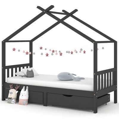vidaXL Rám detskej postele so zásuvkami tmavosivý borovica 90x200 cm