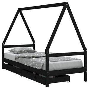 vidaXL R&aacute;m detskej postele so z&aacute;suvkami čierny 80x200 cm mas. borovica