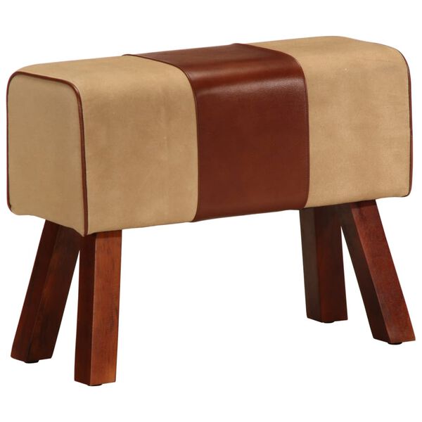 vidaXL Gymnastick&aacute; lavička 58 cm hned&aacute; prav&aacute; koža a mangovn&iacute;kov&yacute; mas&iacute;v