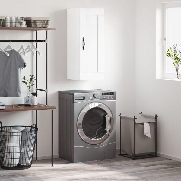 vidaXL N&aacute;stenn&aacute; skrinka leskl&aacute; biela 34,5x34x90 cm kompozitn&eacute; drevo