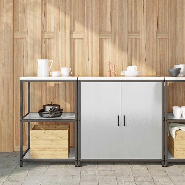 vidaXL Kuchynsk&yacute; &uacute;ložn&yacute; set s poličkou 2 pcs Strieborn&aacute; Nerezov&aacute; oceľ