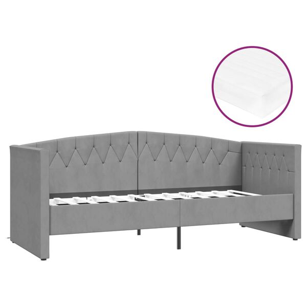 vidaXL Pohovka s matracom a USB bledosivá zamatová 90x200 cm