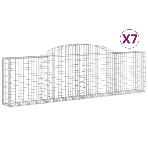 vidaXL Oblúkové gabionové koše 7 ks 300x30x80/100cm pozinkované železo
