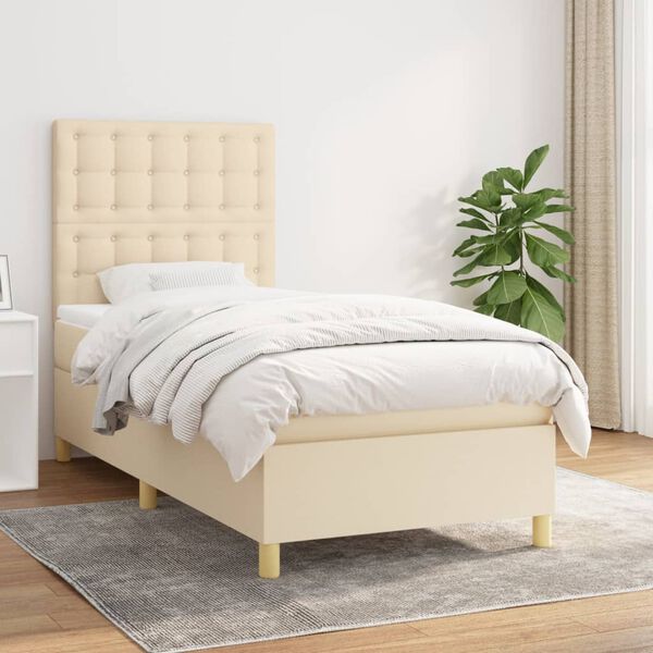 vidaXL Posteľn&yacute; r&aacute;m boxspring s matracom kr&eacute;mov&yacute; 90x190 cm l&aacute;tka