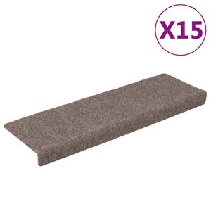 vidaXL Schodov&eacute; rohože, samolepiace, 15 ks, 65x21x4 cm, b&eacute;žov&eacute;, s obdĺžnikov&yacute;m okrajom