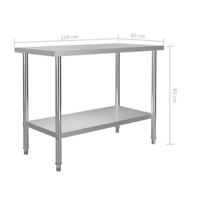 vidaXL Kuchynský pracovný stôl 120x60x85 cm, nehrdzavejúca oceľ
