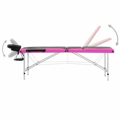 vidaXL Skladací masážny stôl, 3 zóny, hliník, čierno ružový