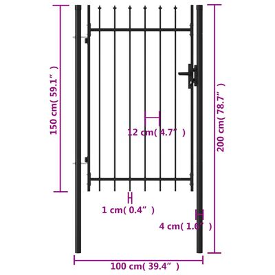 vidaXL Jednokrídlová plotová brána s hrotmi, oceľ 1x1,5 m, čierna