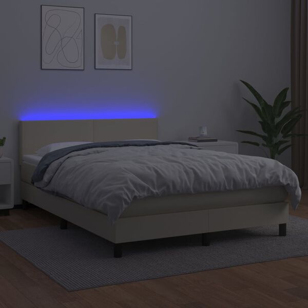 vidaXL Boxspring posteľ s matracom a LED kr&eacute;mov&aacute; 140x190 cm umel&aacute; koža