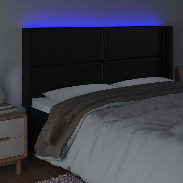 vidaXL Čelo postele s LED čierne 203x16x118/128 cm umelá koža