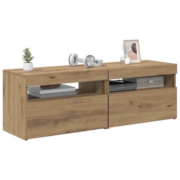 vidaXL TV skrinky s LED svetlami 2 ks dub artisan kompozitné drevo