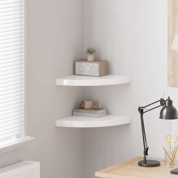 vidaXL Pl&aacute;vaj&uacute;ce rohov&eacute; police 2 ks, leskl&eacute; biele 35x35x3,8 cm, MDF