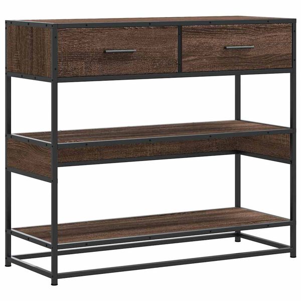 vidaXL Konzolový stolík hnedý dub 90x35x80 cm kompozitné drevo