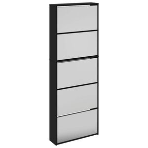 vidaXL Botn&iacute;k so zrkadlom 5-poschodov&yacute; čierny 63x17x169,5 cm