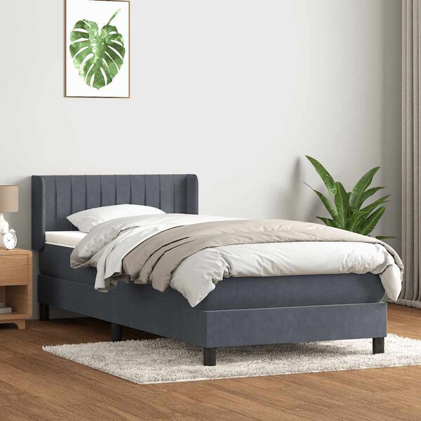 vidaXL Posteľn&yacute; r&aacute;m boxspring s matracom tmavosiv&yacute; 90x210 cm zamat