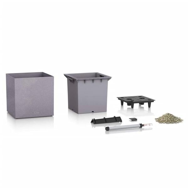 LECHUZA Kvetin&aacute;č CANTO Stone 30 Low ALL-IN-ONE kamenn&yacute; siv&yacute;