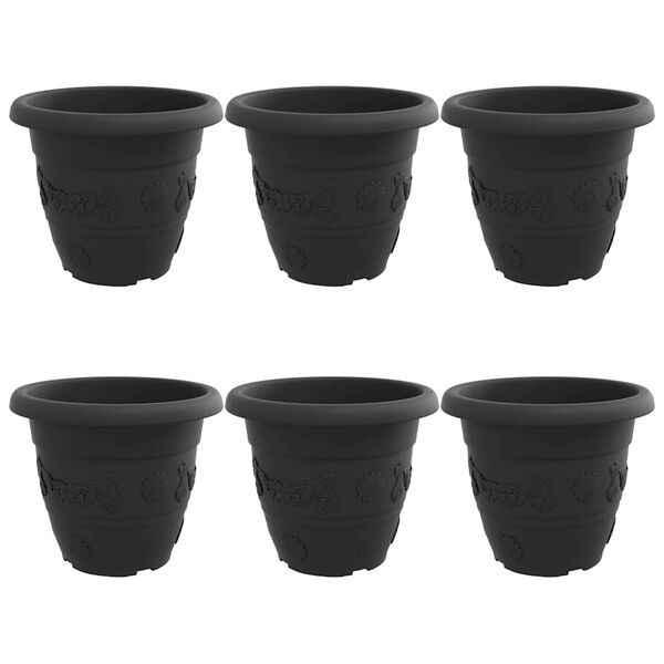 vidaXL Kulat&yacute; kvetin&aacute;č 6 pcs Čierna &Oslash; 26 x 21.5 cm Plast