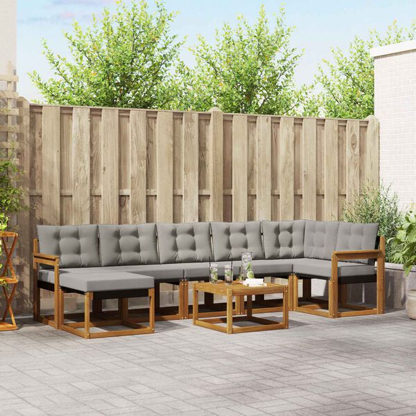 vidaXL Z&aacute;hradn&aacute; s&uacute;prava gaučov s vank&uacute;&scaron;om 8 pcs Pr&iacute;rodn&aacute; a svetlosiv&aacute;