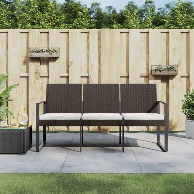 vidaXL 3-miestna záhradná lavička s podložkami hnedá PP ratan
