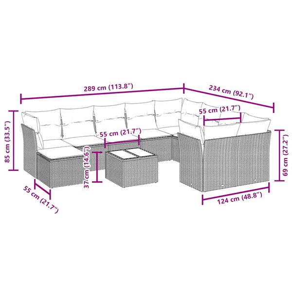 vidaXL 11-dielna z&aacute;hradn&aacute; sedacia s&uacute;prava vank&uacute;&scaron;e polyratan čierna