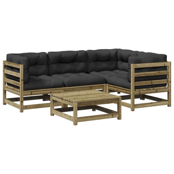 vidaXL 5-dielna z&aacute;hradn&aacute; s&uacute;prava pohoviek s vank&uacute;&scaron;mi impregn. borovica