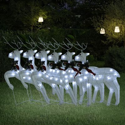 vidaXL Vianočné soby 6 ks biele 120 LED diód