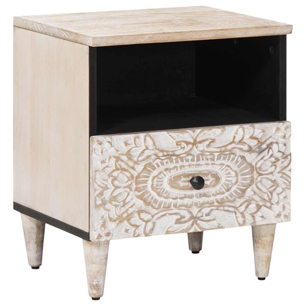 vidaXL Skriňa na posteľ Biela 40 x 33 x 46 cm Mas&iacute;vne mango drevo