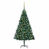 vidaXL Osvetlen&yacute; umel&yacute; vianočn&yacute; stromček s guľami, zelen&yacute; 210 cm, PVC