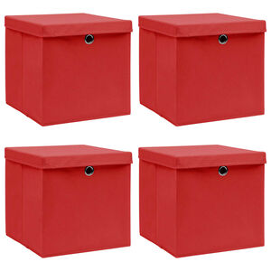 vidaXL &Uacute;ložn&eacute; boxy s vekom 4 ks, červen&eacute; 32x32x32 cm, l&aacute;tka