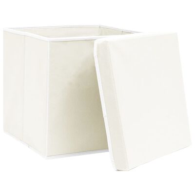 vidaXL Úložné boxy s vekom 4 ks, biele 32x32x32 cm, látka