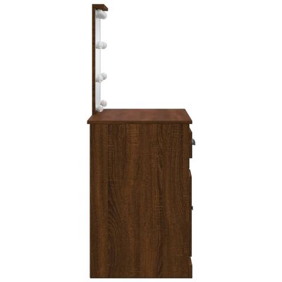 vidaXL Toaletný stolík s LED svetlami hnedý dub 90x42x132,5 cm
