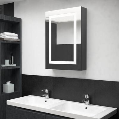 vidaXL Kúpeľňová skrinka s LED a zrkadlom, lesklá sivá 50x13x70 cm