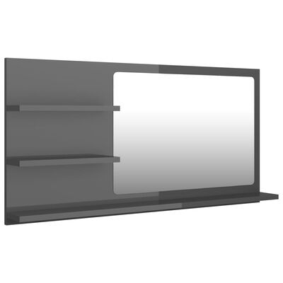 vidaXL Kúpeľňové zrkadlo, lesklé sivé 90x10,5x45 cm, kompozitné drevo