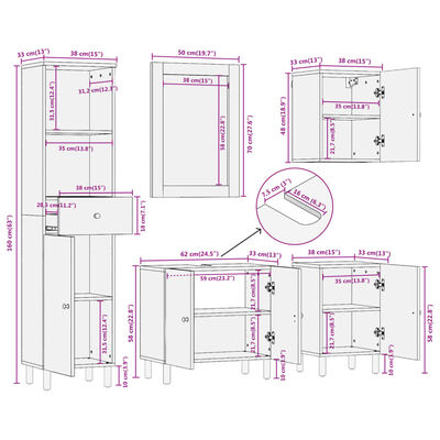 vidaXL 5-dielna súprava kúpeľňových skriniek, mangový masív