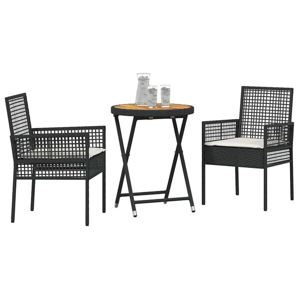 vidaXL Záhradný bistro set 3 pcs Čierna Poly ratan