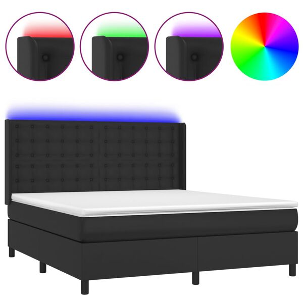 vidaXL Boxspring posteľ s matracom a LED čierna 180x200 cm umelá koža